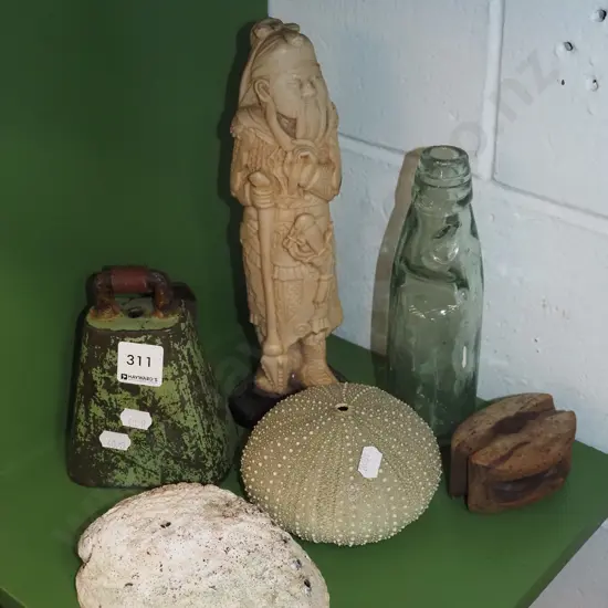 carved composite figurine, bottle etc
