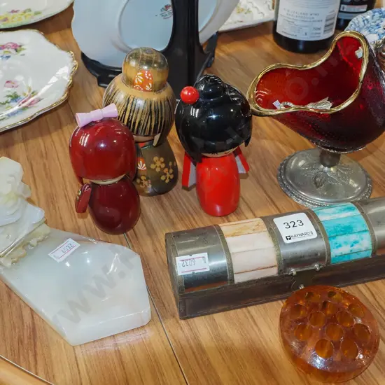 ruby glass sugar shaker, ornaments etc