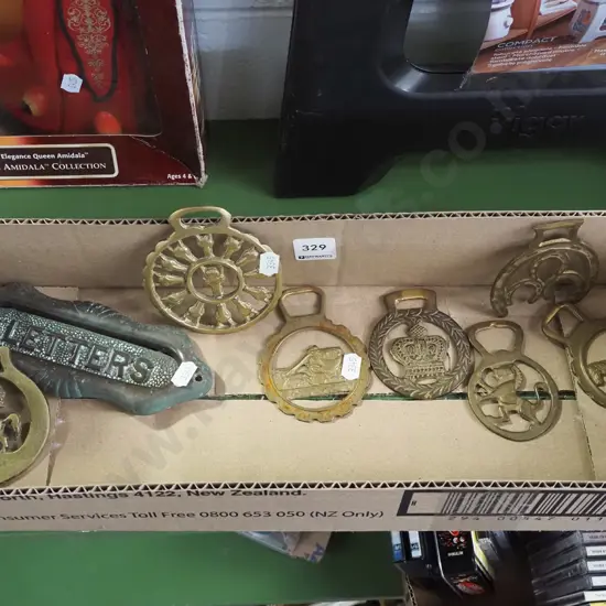 vintage letter slot, horse brasses