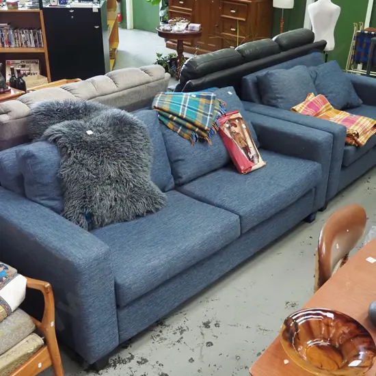 blue upholstered 2 piece lounge suite - 3 seater and 2 seater