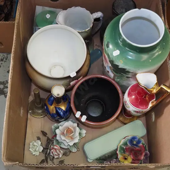 box; vases, jardineres, ceramic floral sprays etc