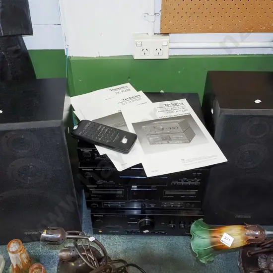 Technics stereo - speakers, twin cassette,CD player -  turntable missing