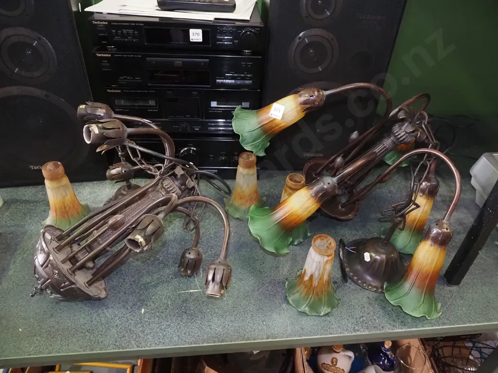 2x reproduction art nouveau 5 bulb lily hanging light fittings Image 1++
