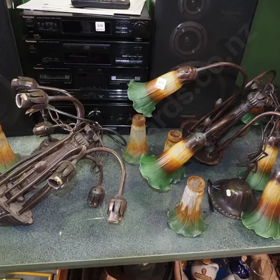 2x reproduction art nouveau 5 bulb lily hanging light fittings