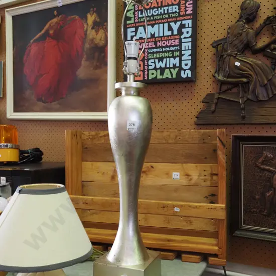 large silver painted ceramic table lamp base- no shade H800
