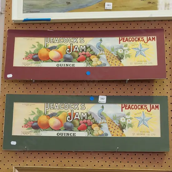2x unframed Peacock Jam labels