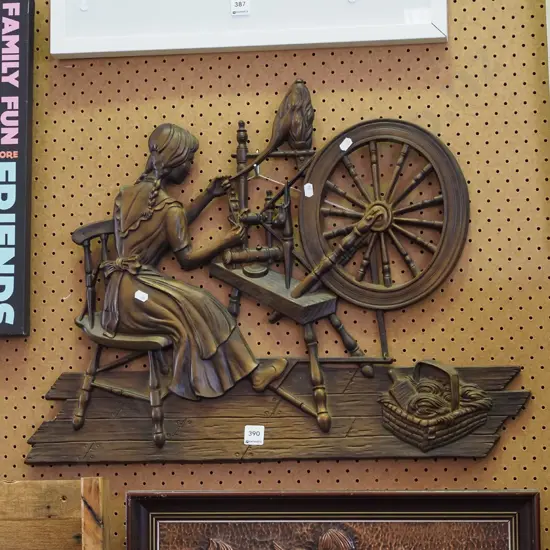 framed 3D composite artwork - woman and spinning wheel