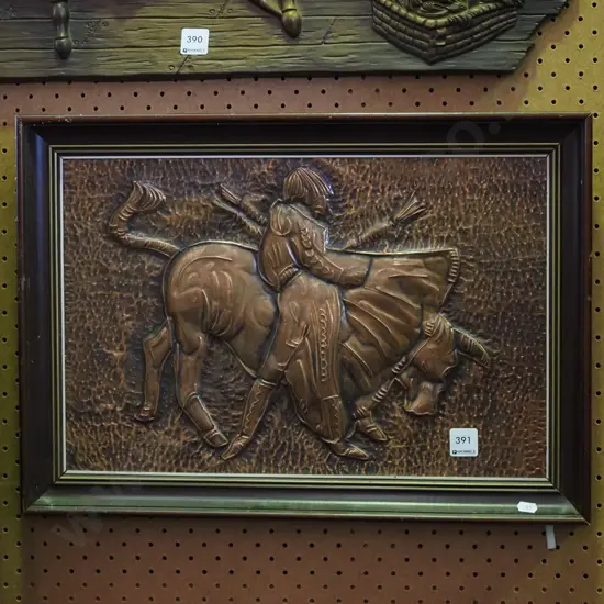framed pressed copper artwork - matador and bull