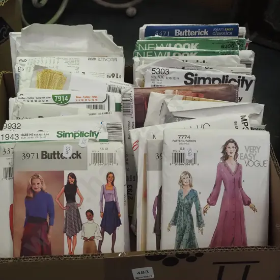 box of sewing patterns