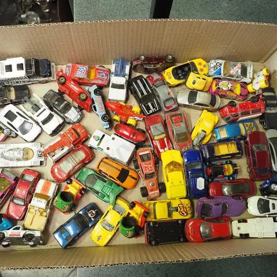 box of toy vehicles