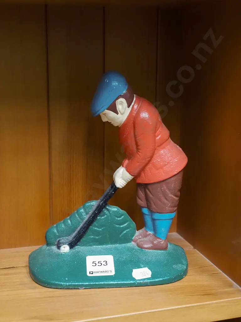 cast iron golfer door stop H200 Image 1++