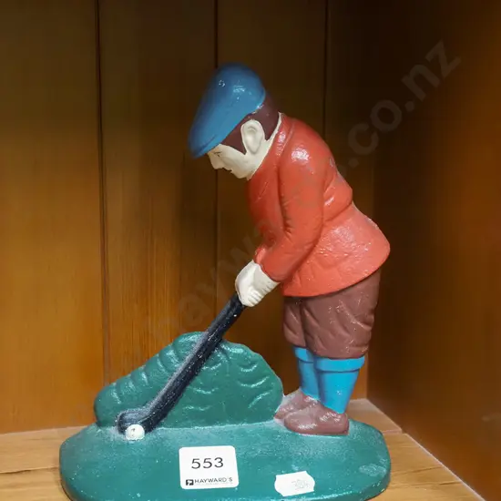 cast iron golfer door stop H200