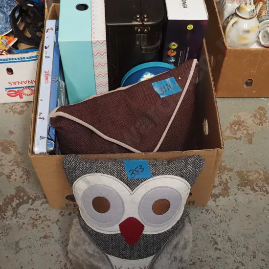 box; tins, cushions