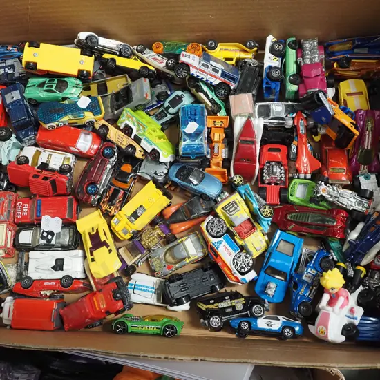 box of model vehicles