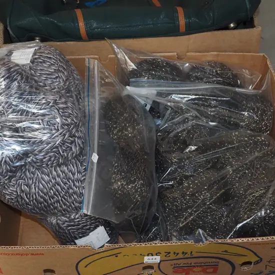 box; various knitting yarn