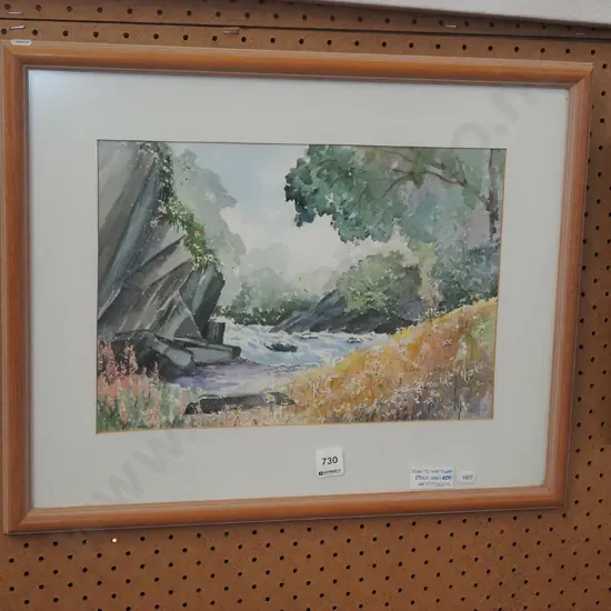 framed watercolour - Road to Macetown - significant foxing