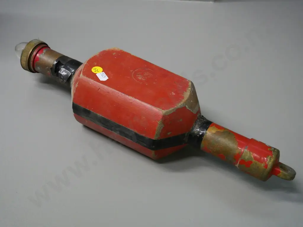 vintage (floating?) lantern with wooden body and brass fittings L-430 - paint wear and slight corrosion Image 1++