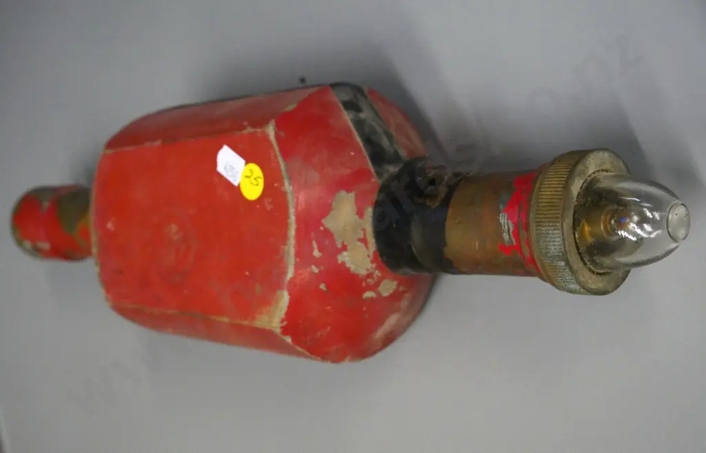 vintage (floating?) lantern with wooden body and brass fittings L-430 - paint wear and slight corrosion Image 1++