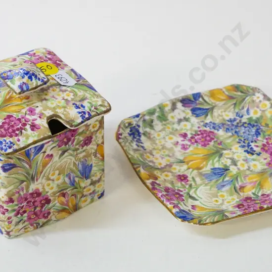 Royal Winton all-over-floral jam pot with saucer H-110