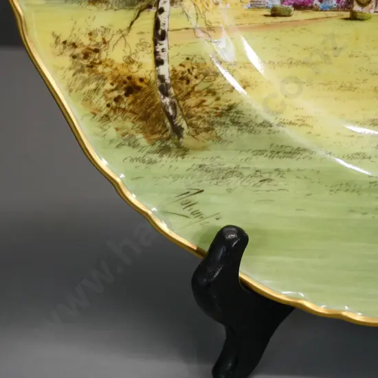 2 signed Royal Worcester cabinet plates - Ann Hathaway's cottage, Sulgrave Manor - both w/same illegible signature