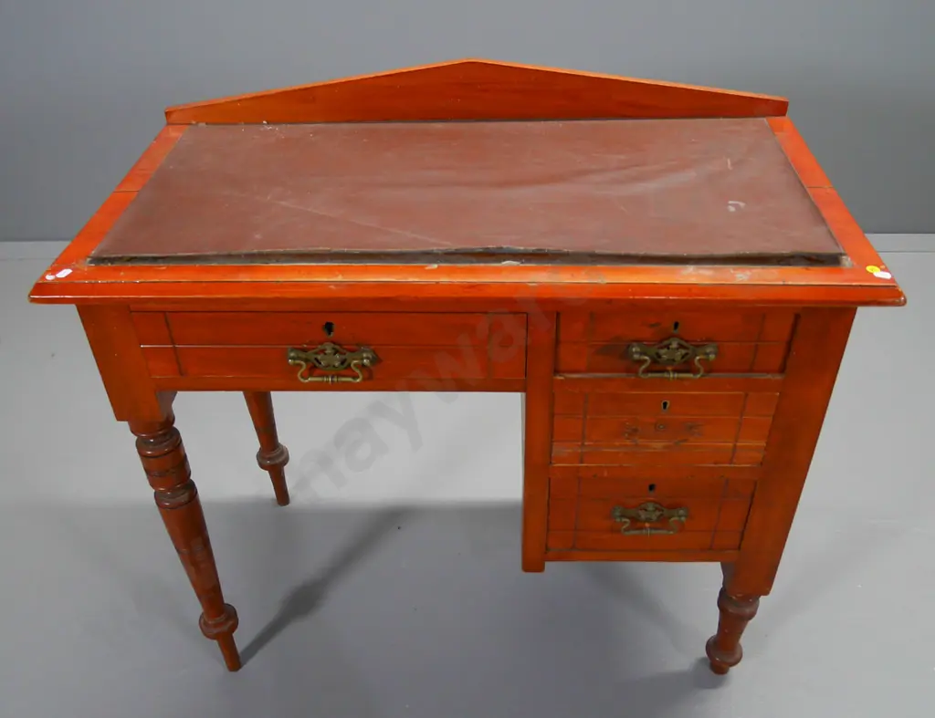 restorer's vintage 4-drawer writing desk - missing handle, split to top, leatherette inset lifting H850 W930 D480 Image 1++