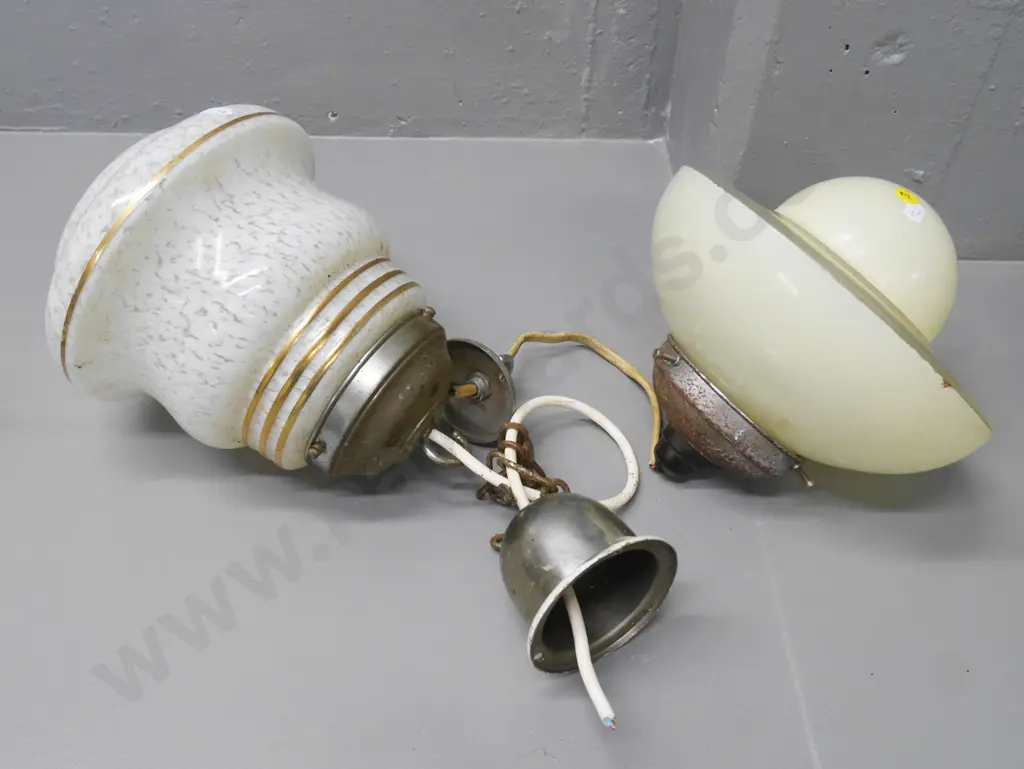 2 vintage hanging glass lights, both journals are rusted, H-300 Image 1++