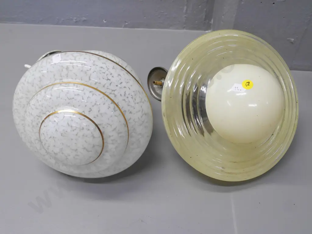 2 vintage hanging glass lights, both journals are rusted, H-300 Image 1++