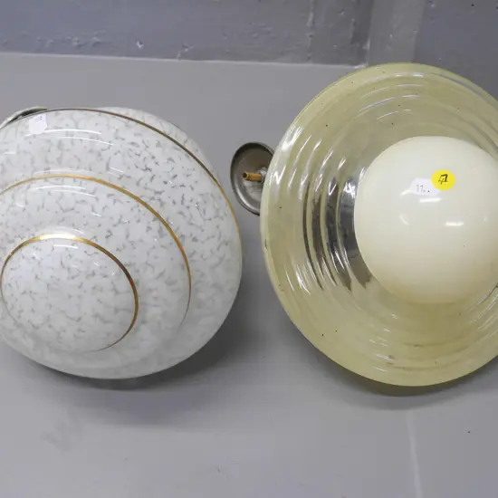 2 vintage hanging glass lights, both journals are rusted, H-300