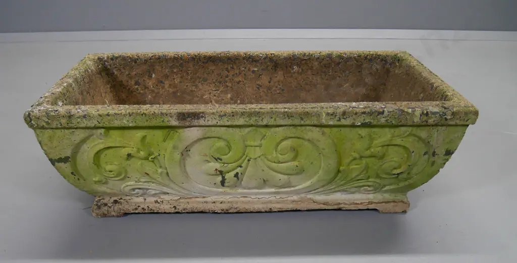 large cast concrete classical design trough planter H-260 L-740 D-350 Image 1++