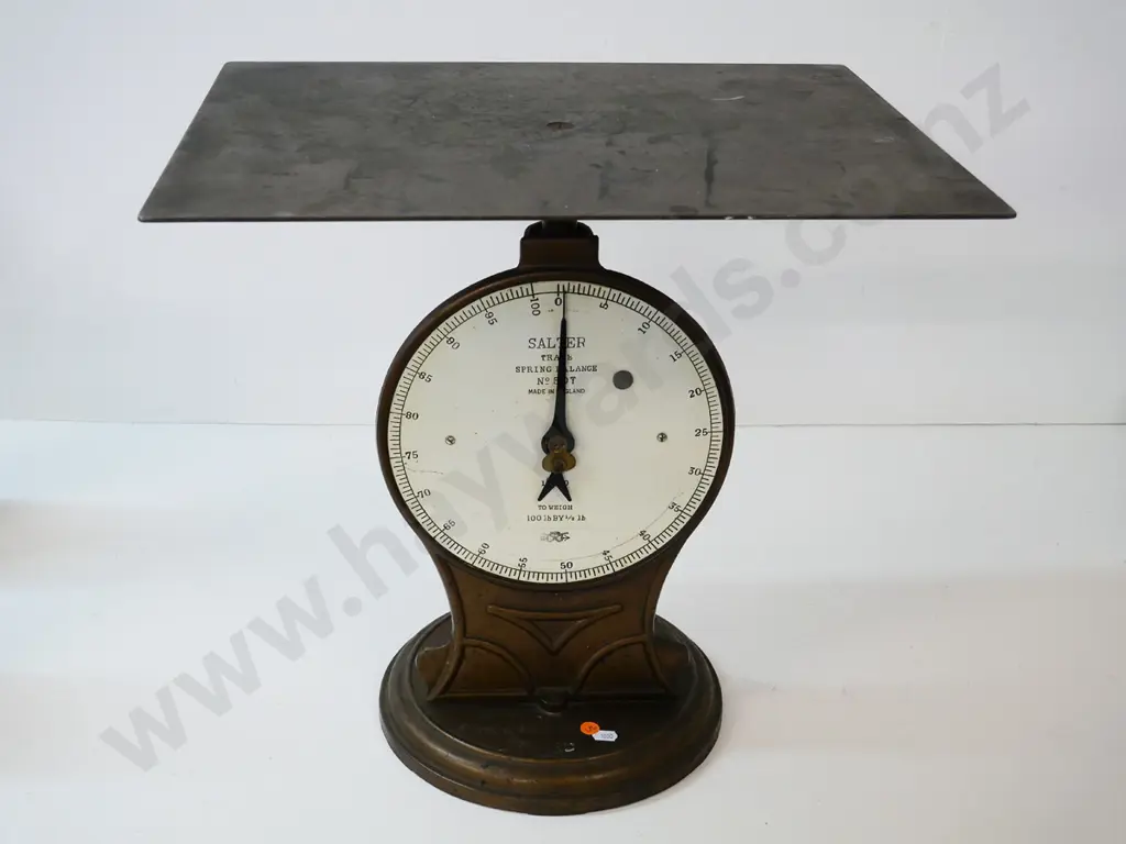 vintage cast metal Salter Trade heavy duty 100lb scales with flat tray top H-450 W-450 D-355 Image 1++