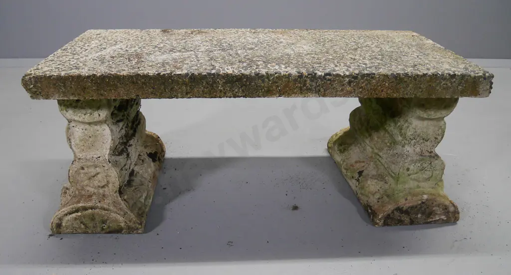 cast concrete garden bench with exposed aggregate top, some chipping H-380 W-900 D-410 Image 1++