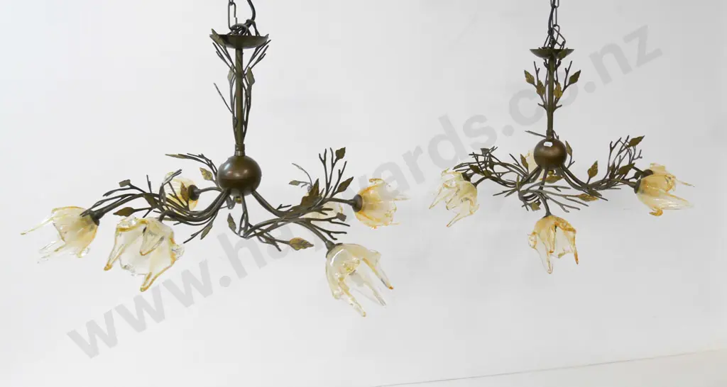 pair of wrought metal centre light fittings with 6 glass shades, H-430, Diam-480 Image 1++
