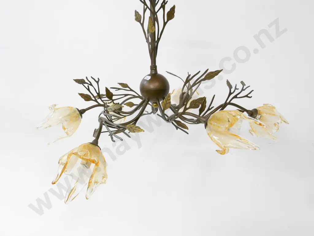 pair of wrought metal centre light fittings with 6 glass shades, H-430, Diam-480 Image 1++