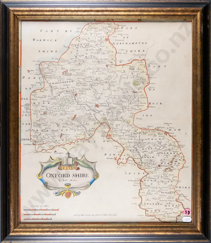 framed vintage map - Oxford Shire H-410 W-350 Image 1++