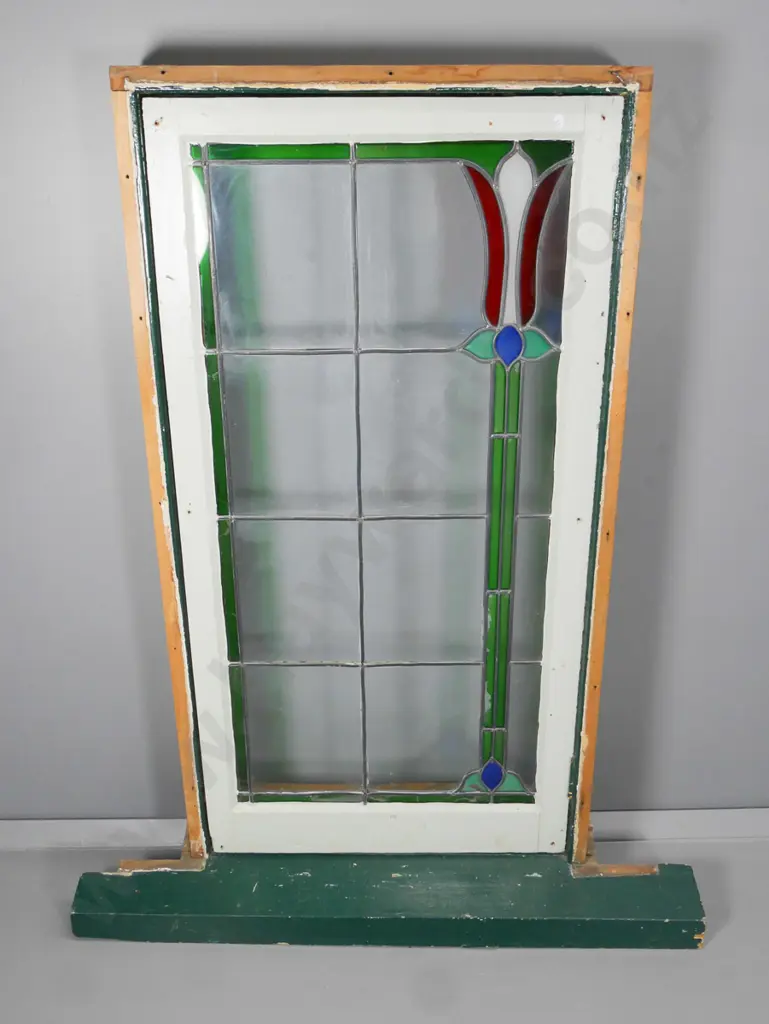 art nouveau lead light window - stylised tulip pattern, with sill Windrow frame H-1280 W-680 Image 1++