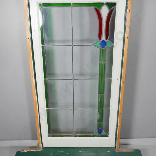 art nouveau lead light window - stylised tulip pattern, with sill Windrow frame H-1280 W-680