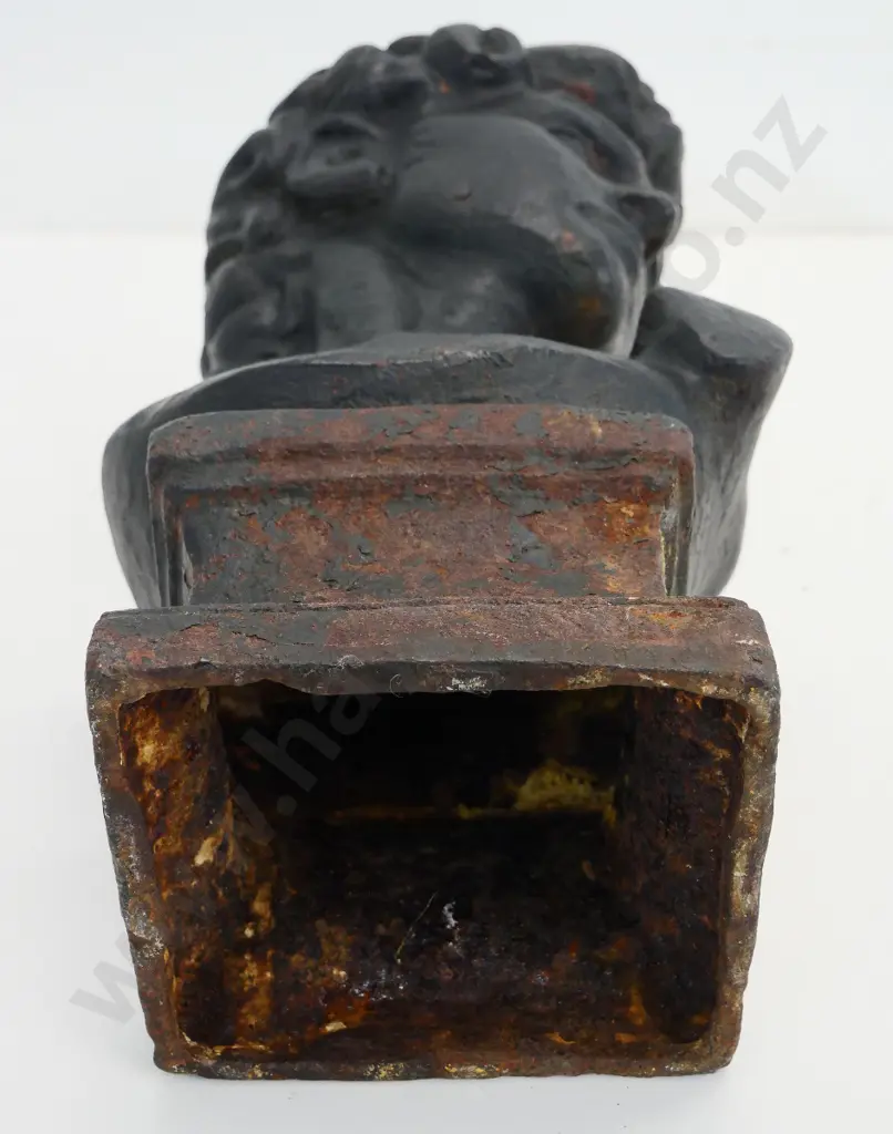 cast iron bust - head of Michelangelo's David - rust and wear to black finish. H-490 Image 1++