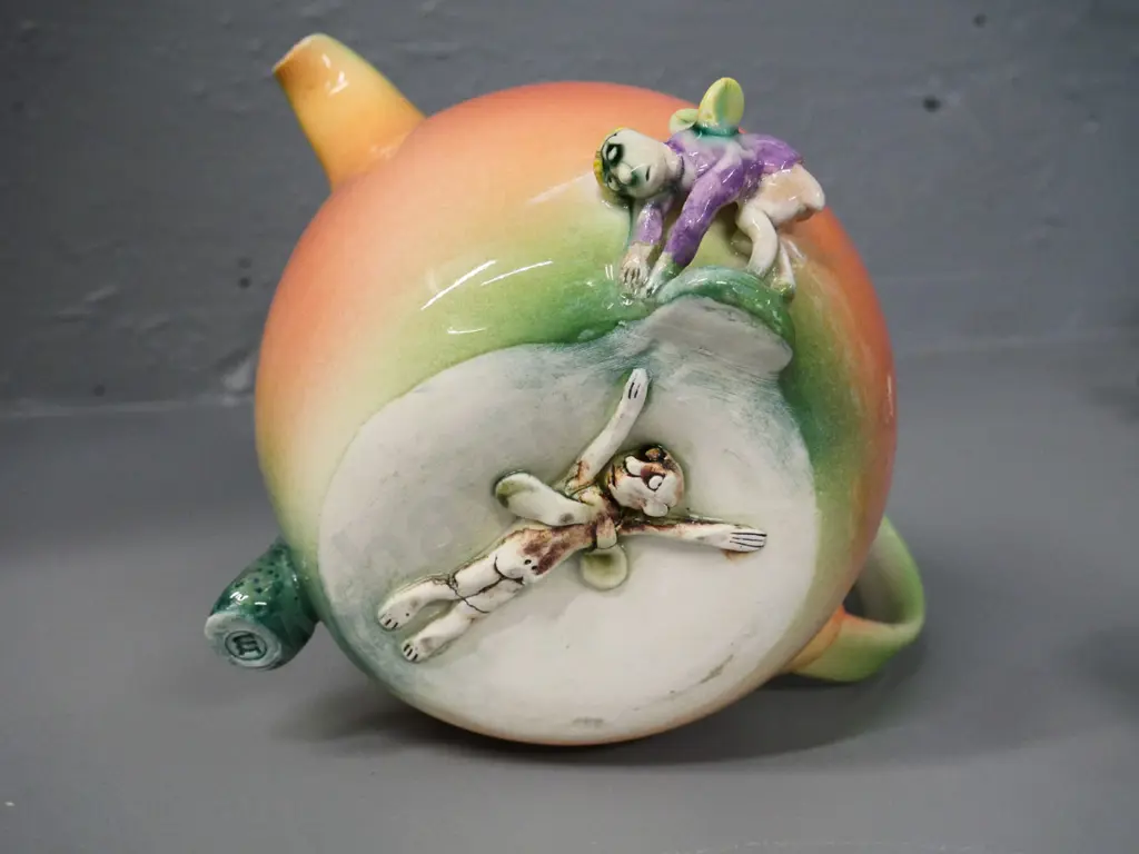 studio pottery whimsical teapot by Marion Mewburn H-220 L-200 Image 1++