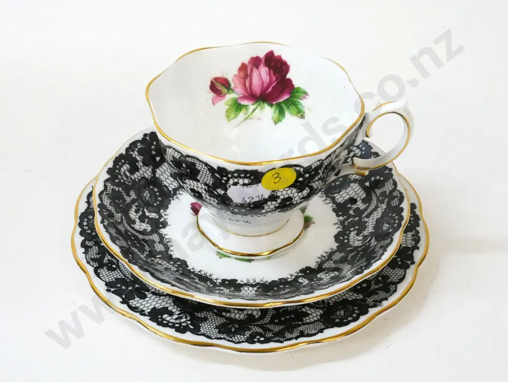 Royal Albert Senorita trio - small under-glaze fault to flower on plate Image 1++