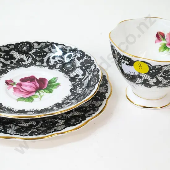 Royal Albert Senorita trio - small under-glaze fault to flower on plate