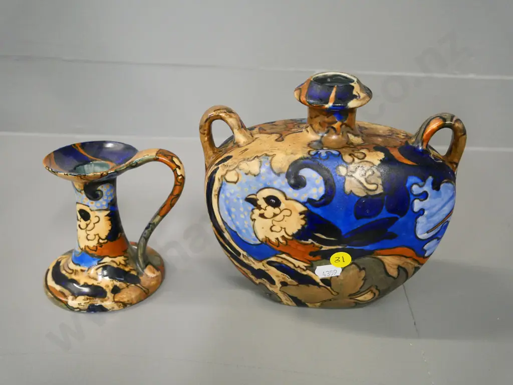 Amstel Bursley ware vase H-185 W-180 and candlestick Image 1++