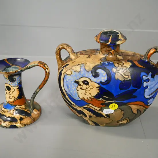Amstel Bursley ware vase H-185 W-180 and candlestick