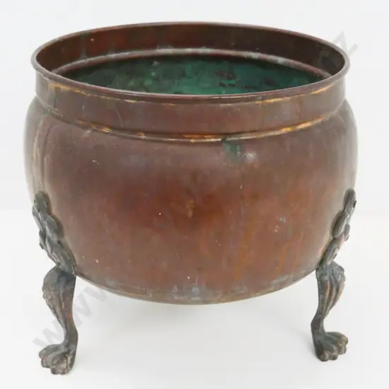 copper jardiniere with 3 ornate legs H-260 Diameter 340