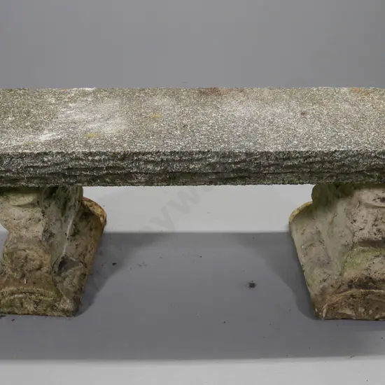 cast concrete garden bench with exposed aggregate top, some chipping H-400 W-1020 D-420