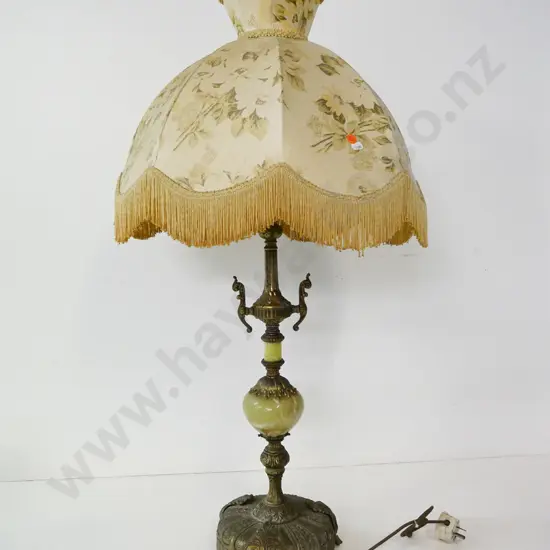 ornate cast brass and alabaster table lamp - fading to fabric dome shade H-900 Diameter 450