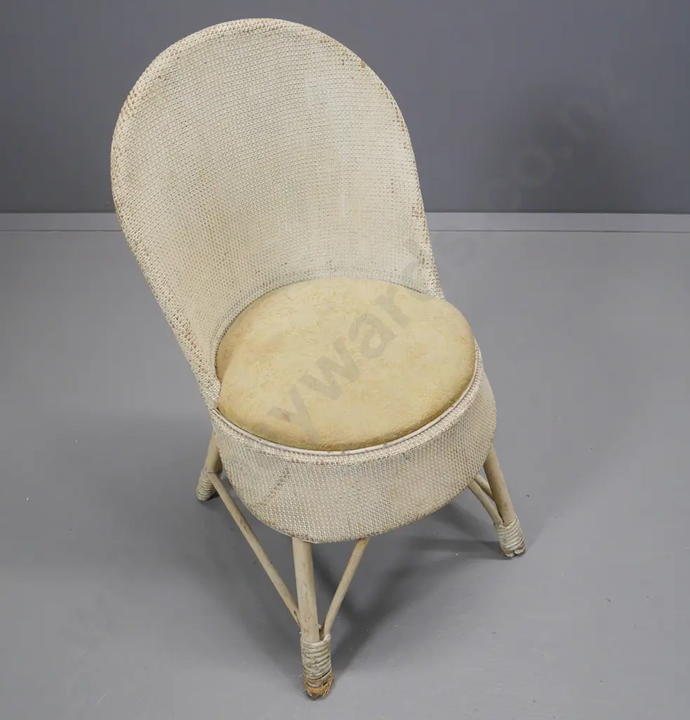 Lusty Lloyd Loom style white-painted cane chair with upholstered seat, some paint rubbing H-800 W-420 D-460 Image 1++