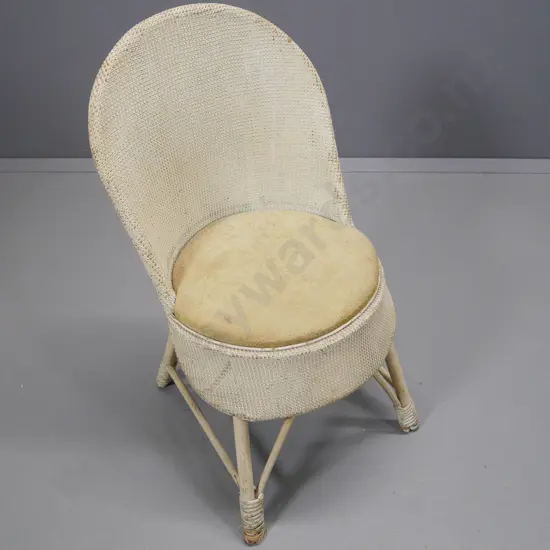 Lusty Lloyd Loom style white-painted cane chair with upholstered seat, some paint rubbing H-800 W-420 D-460