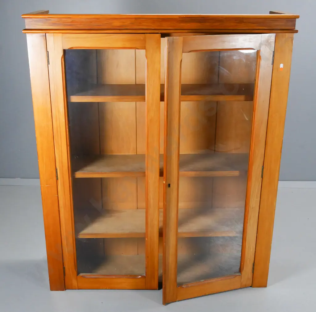 vintage rimu display cabinet - 2 doors, 2 glazed doors with 3 adjustable shelves H-1270 W-1060 D-290 Image 1++