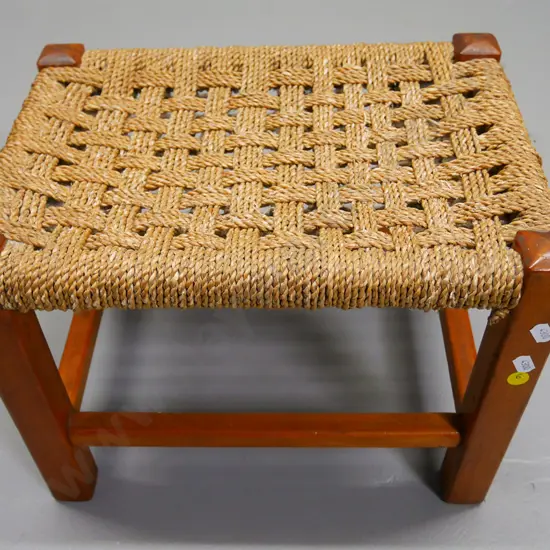 small timber and seagrass foot-stool H-280 W-370 D-270