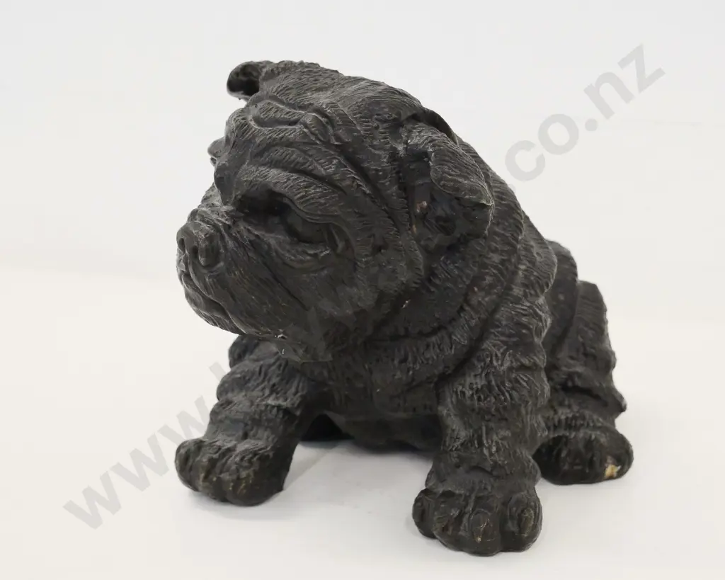 cast metal bulldog figure - has been painted black, some brass plating showing on feet H-170 L-260 Image 1++